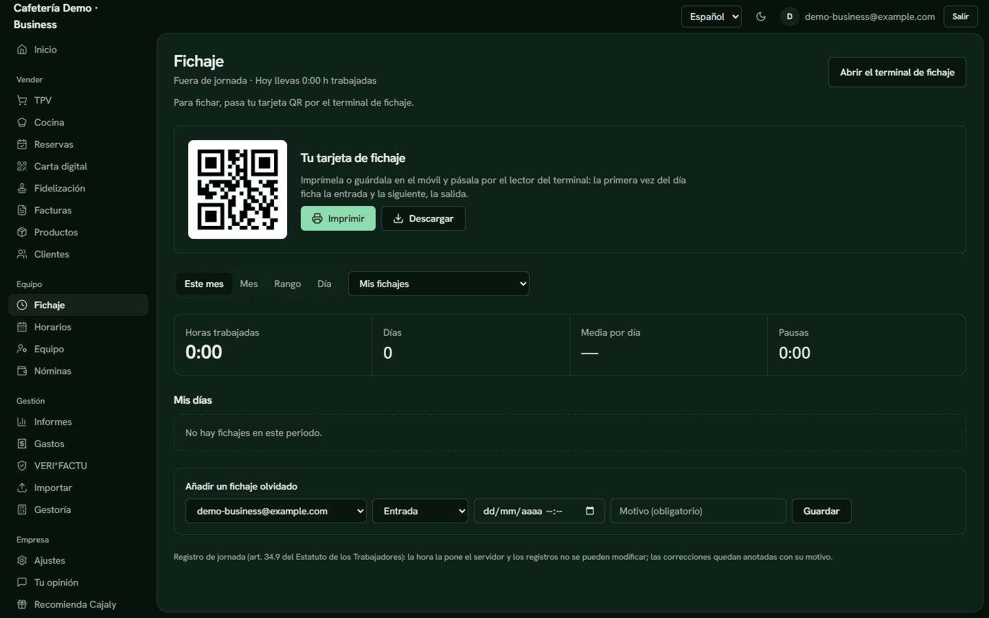 Así se ve: Fichaje (registro de jornada)