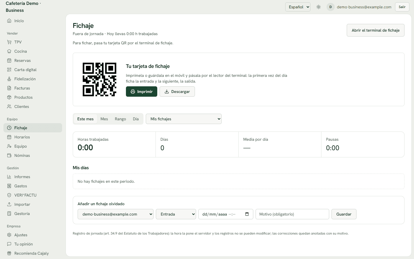 Así se ve: Fichaje (registro de jornada)